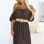 614-1 Boho maxi dress with off-the-shoulder straps - chocolate