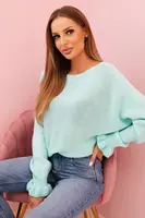 Kesi Włoski Dámsky sveter z mohéru s nariasenými rukávmi a výstrihom na chrbte mentolový