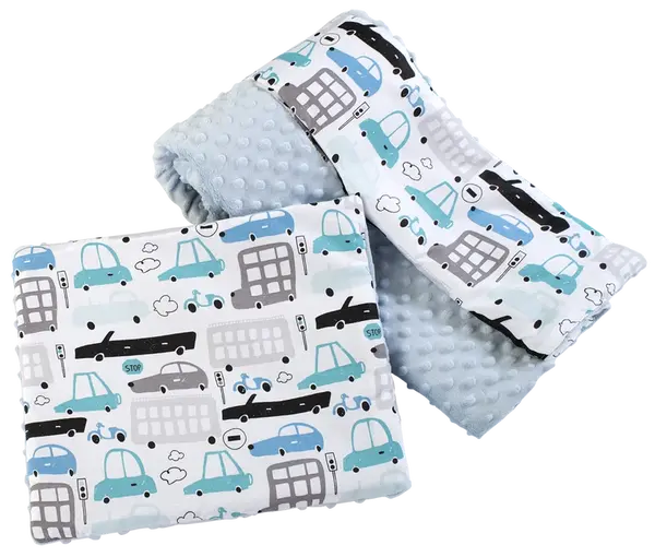 Medi Partners Quilt 75x100 + pillow 35x30 cotton + minky – Cars + light blue minky