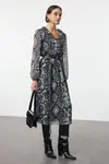 Trendyol Black Animal Belted Midi Woven Dress
