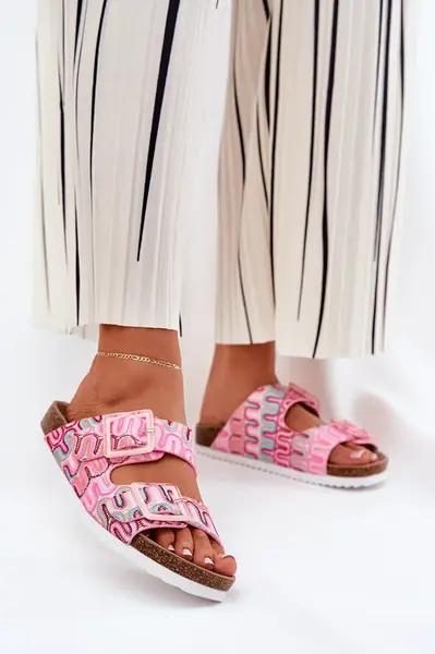 S. BARSKI Dámske Šľapky S Prackami A Leskom Ružové S.Barski