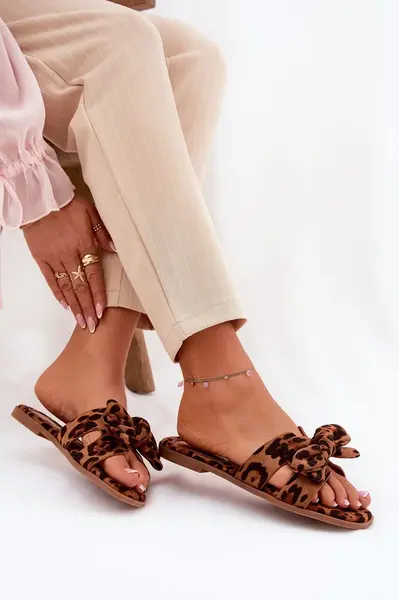 Boto Ploché Dámske Pantofle S Mašľou Leopardie Hnedé Tobin