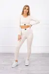 Striped top set with a blouse in light beige color