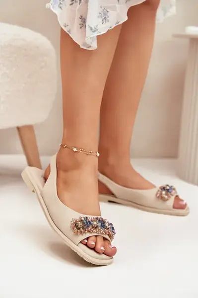 S. BARSKI Dámske Ploché Sandále S Kryštálmi S.Barski