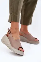 Dámské Sandály Z Přírodní Kůže Na Klínu Tmavě Béžové Artiker