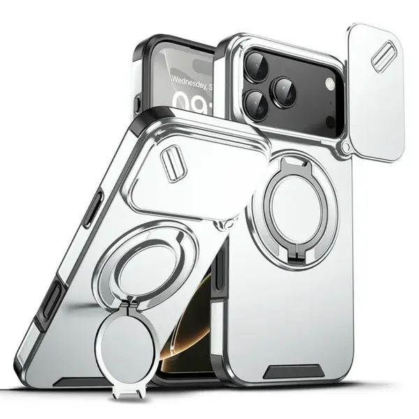 Camslide Stand obal, iPhone 17 Pro Max, stříbrný