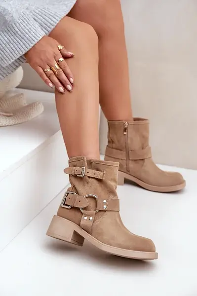 Dámské Semišové Boty Na Nízkém Blokovém Podpatku Se Pásky Zazoo