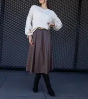 Gemre Brown long skirt decorated with an animal motif belt Hanie
