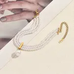 Natural Freshwater Pearl Round Charm Multi-strand Bracelets with 201 Stainlee Steel End Chains
