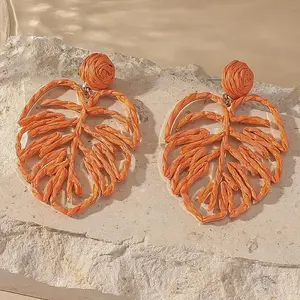 Iron Raffia Dangle Stud Earrings
