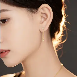 Brass Pave Cubic Zirconia Stud Dangle Earrings for Women