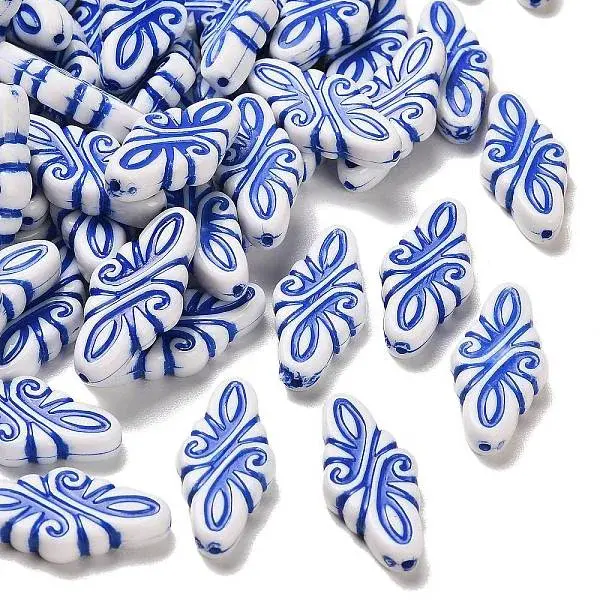 Blue and White Porcelain Style Opaque Acrylic Beads