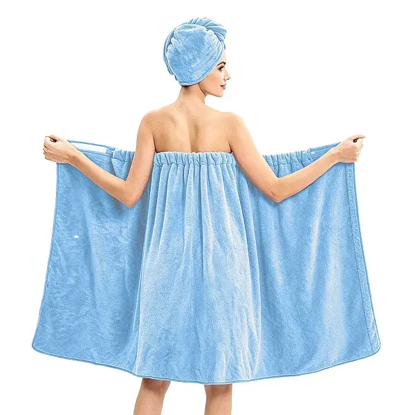Polyester Bath Wrap Towel Set with Hair Turban