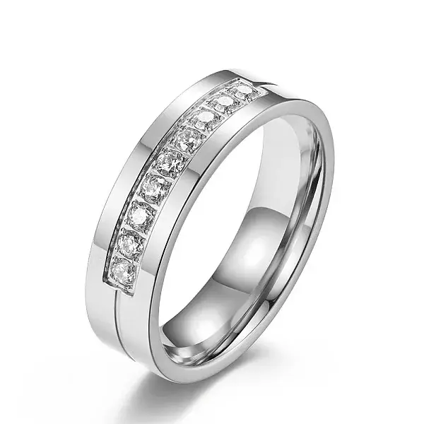 304 Stainless Steel Micro Pave Cubic Zirconia Finger Rings
