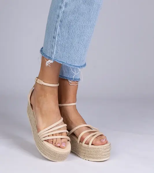 marka niezdefiniowana Beige platform espadrille sandals Panola