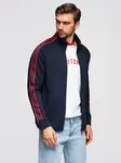 Ombre Men's unbuttoned sweatshirt with piping and high collar - navy blue