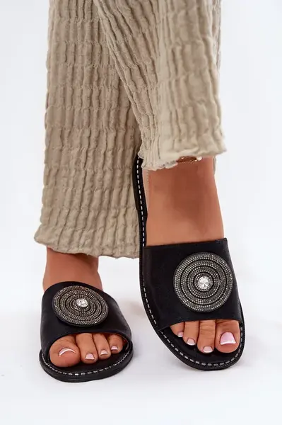 S. BARSKI Dámské Pantofle Na Plochém Podpatku S Ozdobou S.Barski