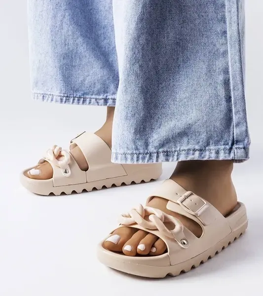 marka niezdefiniowana Beige rubber flip-flops Étoile