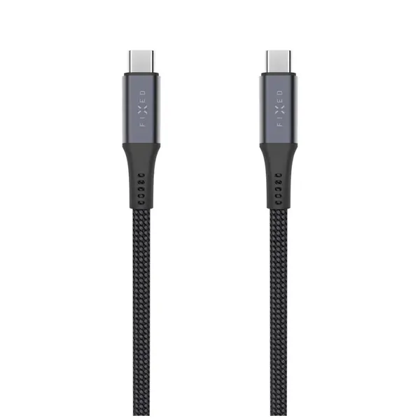 Dlouhý nabíjecí a datový opletený kabel FIXED s konektory USB-C/USB-C, PD 3.1, 2 m, USB4gen2 20Gbps, 4K60Hz, 240W, šedá