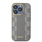 Zadní kryt DKNY PU Leather Checkered Pattern MagSafe pro Apple iPhone 15 Pro, béžová