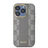 Zadní kryt DKNY PU Leather Checkered Pattern MagSafe pro Apple iPhone 15 Pro, béžová
