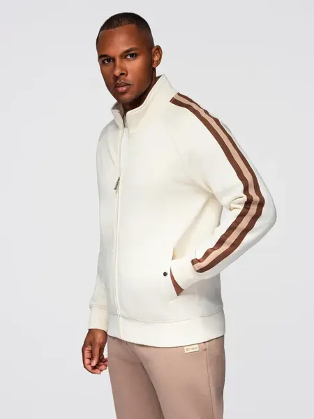 Ombre Men's sweatshirt with high collar and stripes - cream