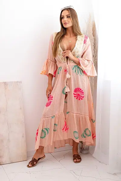 Kesi Włoski Dámský boho plášť s výšivkou meruňka