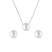 Perlová sada náhrdelníku a náušnic v bílém zlatě KLENOTA