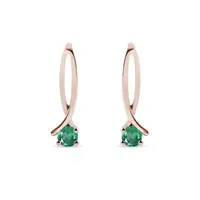 Náušnice stužky z ružového zlata so smaragdami KLENOTA