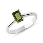 Prsteň z bieleho zlata s vltavínom vo výbruse emerald KLENOTA