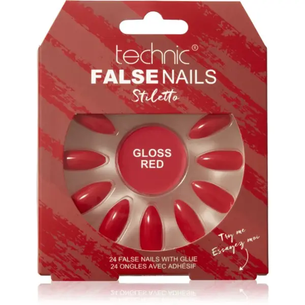 Technic Cosmetics False Nails Stiletto umělé nehty Gloss Red 24 ks