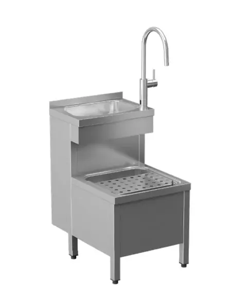 Sanela - Stojící nerezová výlevka s umyvadlem a baterií, bateriové napájení 6 V, Bluetooth, matný nerez SLVN 02ENB