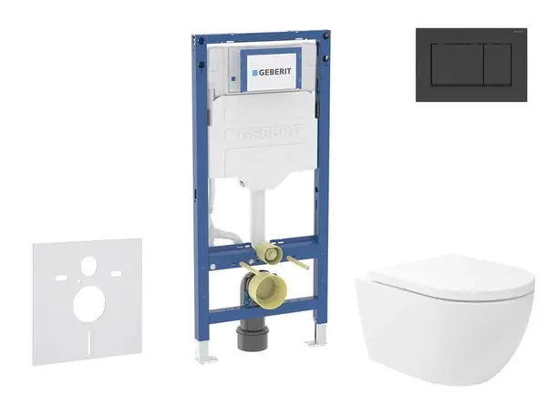 Geberit Duofix - Set předstěnové instalace, klozetu Oudee Vortex a sedátka softclose, tlačítko Sigma20, matná černá/černá SANI11CA5144B