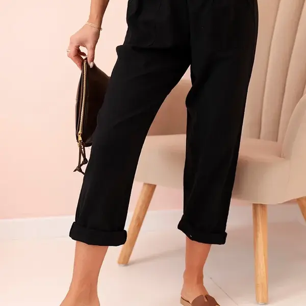 Kesi Włoski Dámské lněné kalhoty s bavlnou a páskem černé