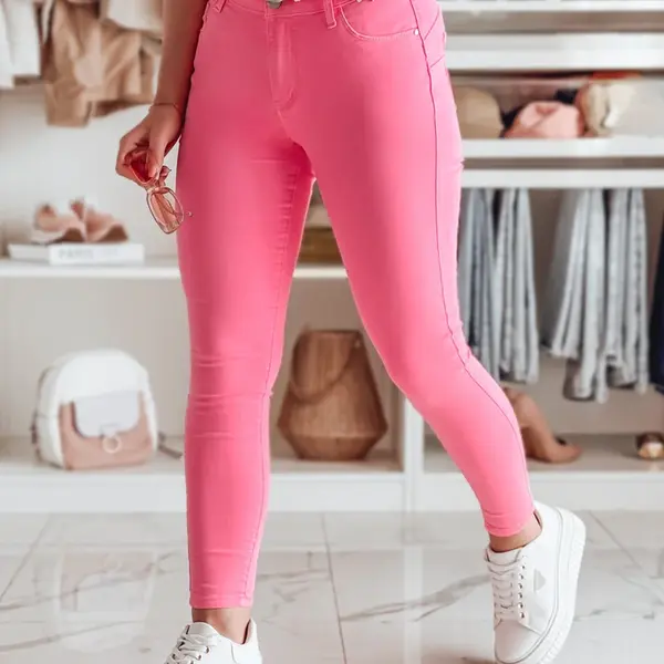 Spodnie damskie skinny z paskiem VIVASKIN różowe Dstreet