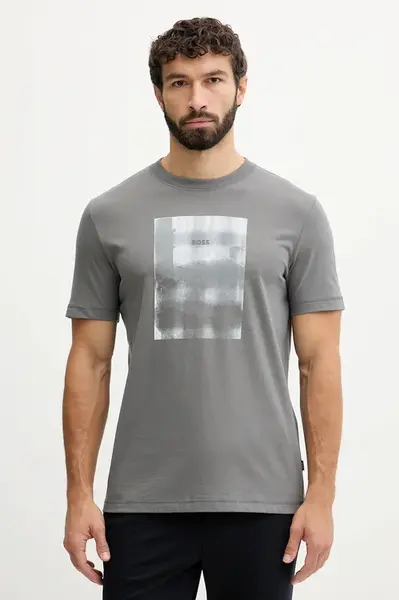 Bavlněné tričko BOSS Orange Te_brokenice pánské, šedá barva, s potiskem, 50554640