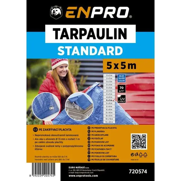 Plachta zakrývací STANDARD, 5 x 5 m, 70 g/m², modro - stříbrná, ENPRO