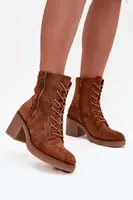 Boto Izolované dámske členkové topánky s šnúrkami a zipsami Camel Paressa