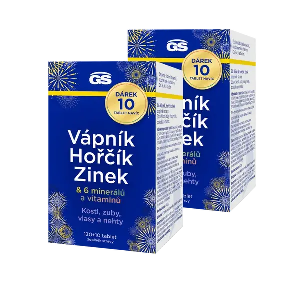 GS Vápník, hořčík, zinek, 2 × 130+10 tablet NAVÍC, dárkové balení 2025