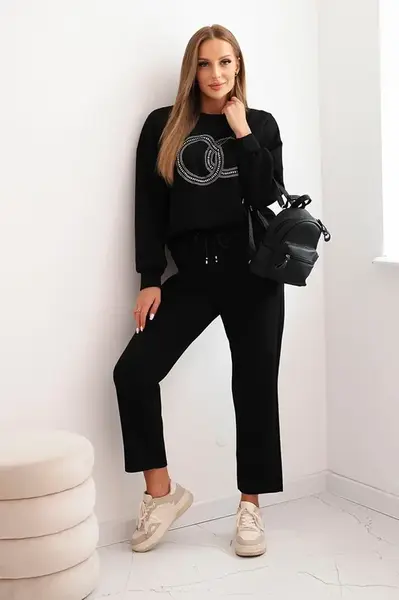 Kesi Włoski Dámský komplet z viskózy s ozdobným motivem a kalhotami černá