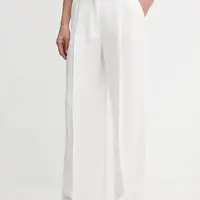 Kalhoty s příměsí lnu Pinko dámské, béžová barva, široké, high waist, 104869 A2HA