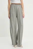 Kalhoty s příměsí lnu Answear.LAB dámské, šedá barva, široké, high waist