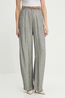 Kalhoty s příměsí lnu Answear.LAB dámské, šedá barva, široké, high waist