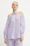 Košile Patrizia Pepe dámská, fialová barva, relaxed, s klasickým límcem, 2C1599 A600