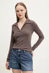 Tričko s dlouhým rukávem Abercrombie & Fitch hnědá barva, KI139-5208