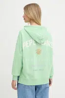 Mikina Pepe Jeans dámská, zelená barva, s kapucí, s potiskem, PL581526