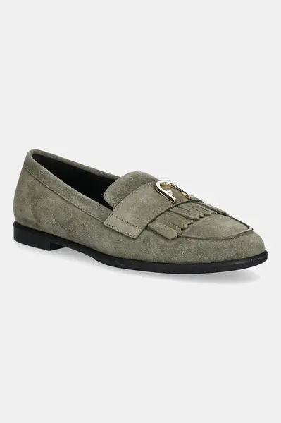 Semišové mokasíny Furla Chic Loafer dámské, zelená barva, na plochém podpatku, YJ74HIC Y61000 2810S