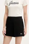 Bavlněné šortky Guess IRIS dámské, černá barva, s aplikací, high waist, V5GD04 KCRZ1