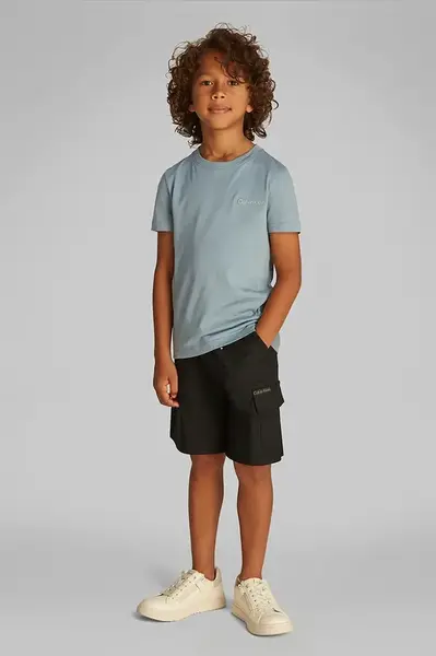 Dětské bavlněné tričko Calvin Klein Jeans tyrkysová barva, s potiskem, IB0IB02454