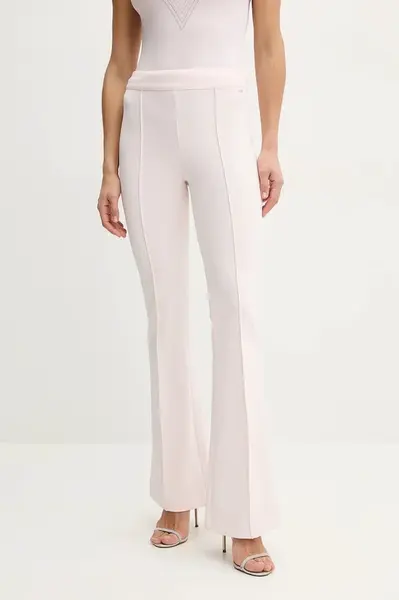 Kalhoty Guess EVELINA dámské, růžová barva, zvony, high waist, W4YB01 KCBO2